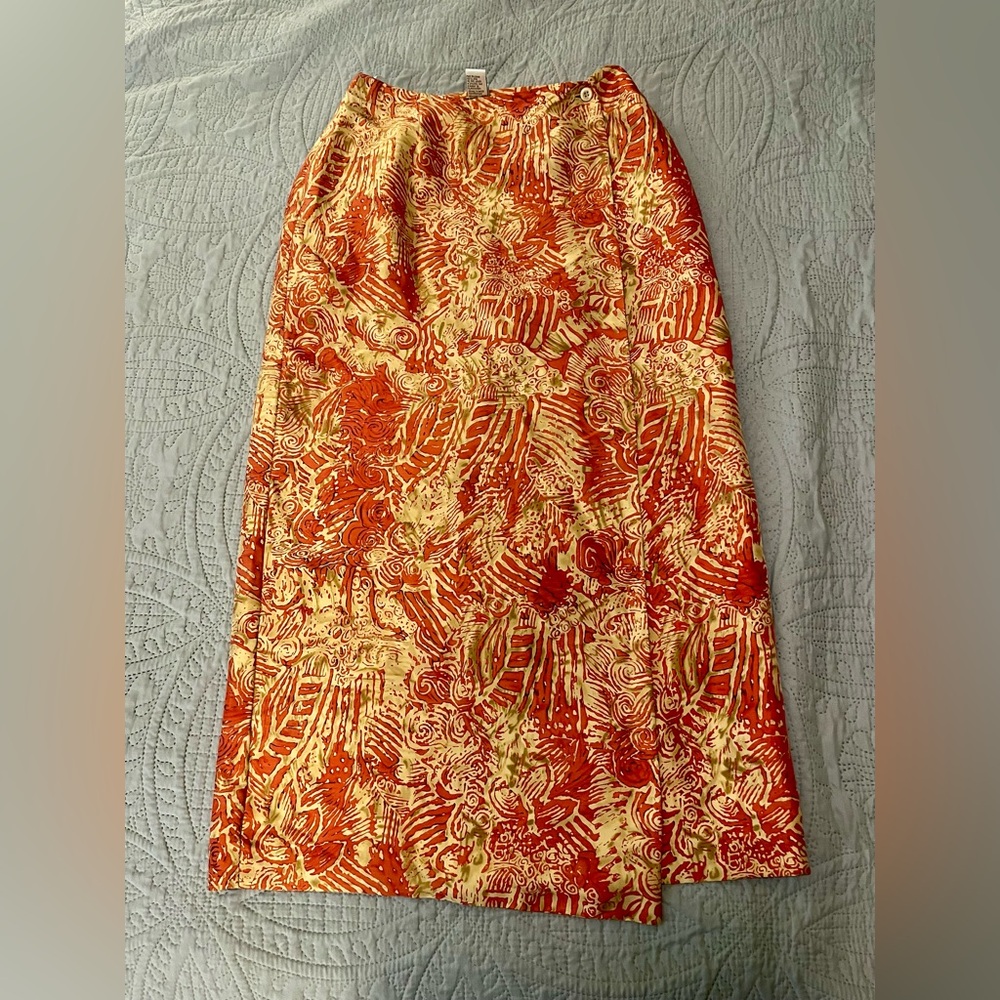Vibrant Gold and Red Women's Boho Silk Skirt